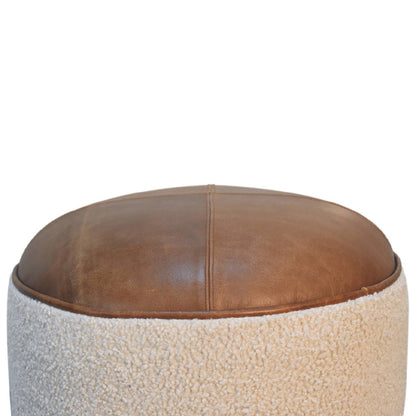 Bouclé Montauk Buffalo Leather Round Footstool