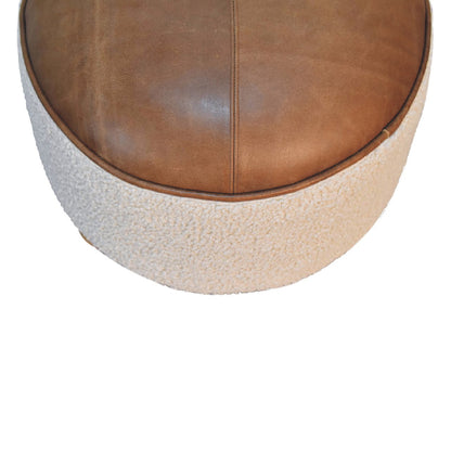 Bouclé Montauk Buffalo Leather Round Footstool