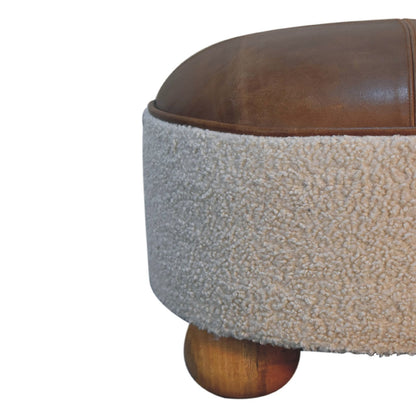 Bouclé Montauk Buffalo Leather Round Footstool