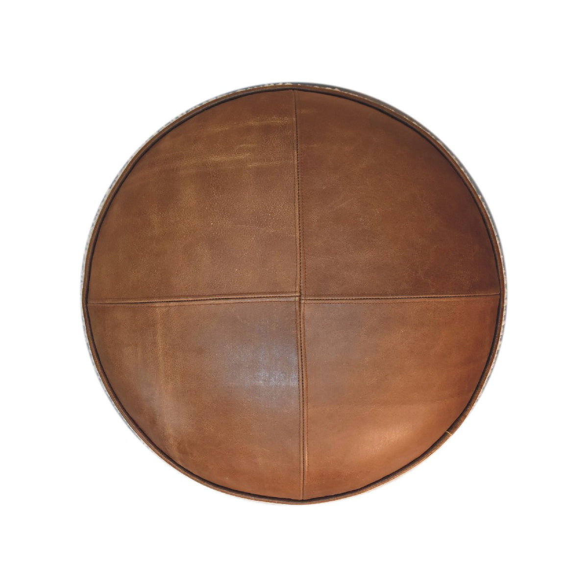 Bouclé Montauk Buffalo Leather Round Footstool