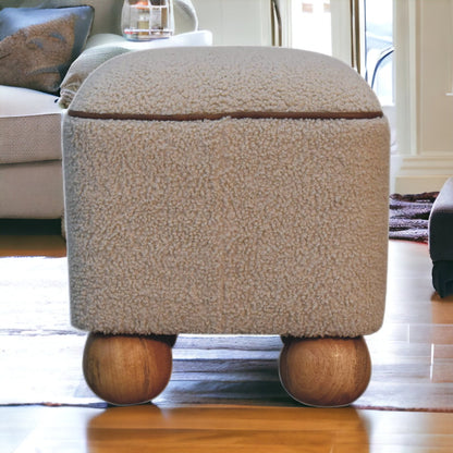 Bouclé Montauk Square Ottoman With Ball Feet