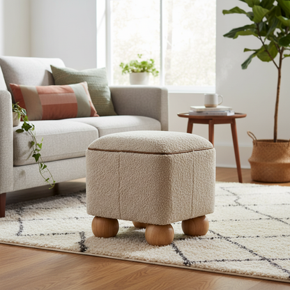 Bouclé Montauk Square Ottoman With Ball Feet