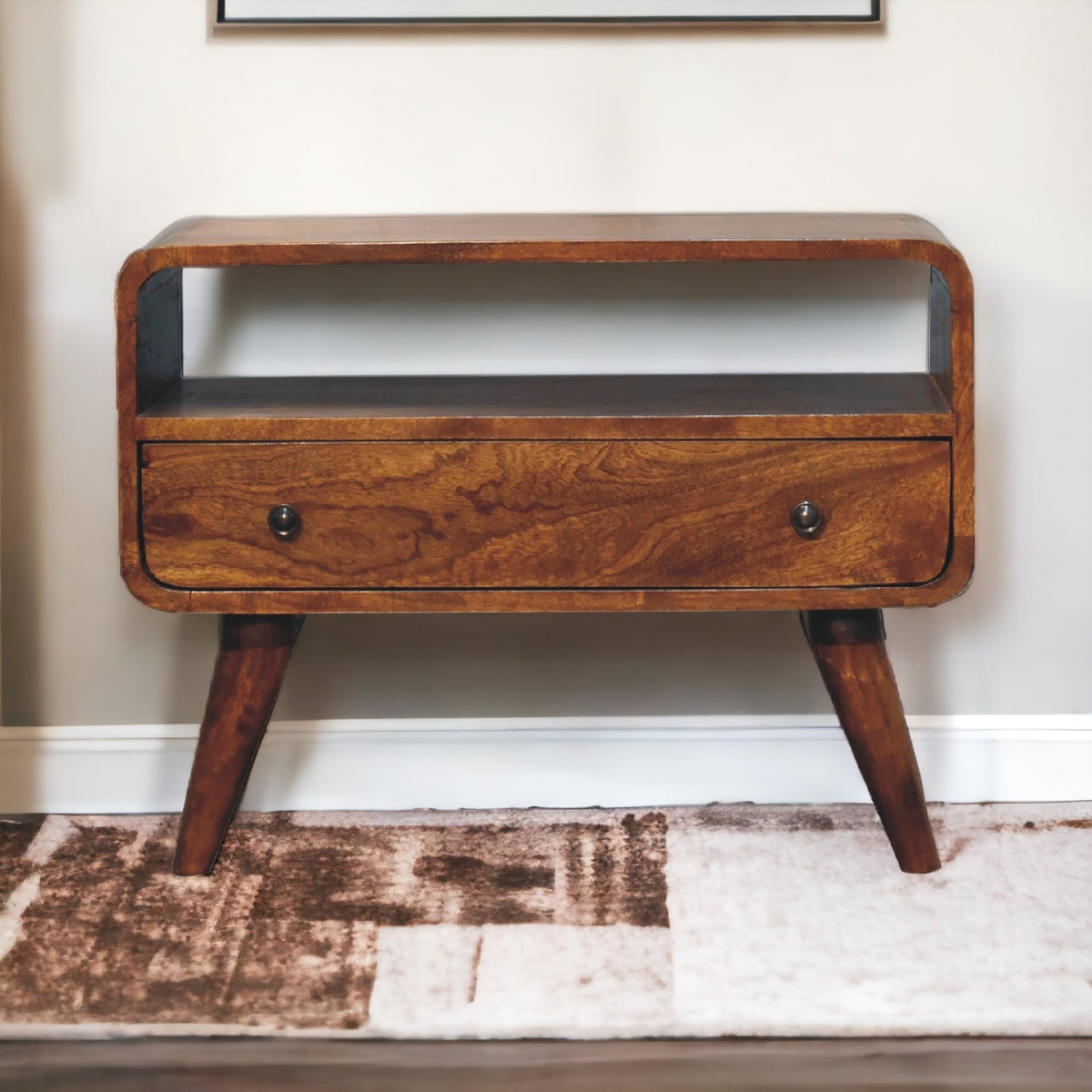 Small Chestnut Curved 1 Drawer TV Stand Unit