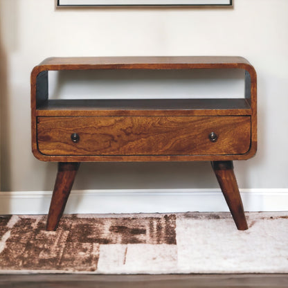 Small Chestnut Curved 1 Drawer TV Stand Unit