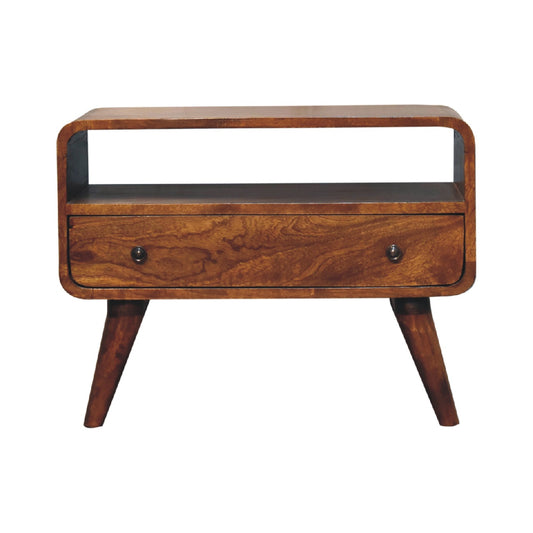 Small Chestnut Curved 1 Drawer TV Stand Unit