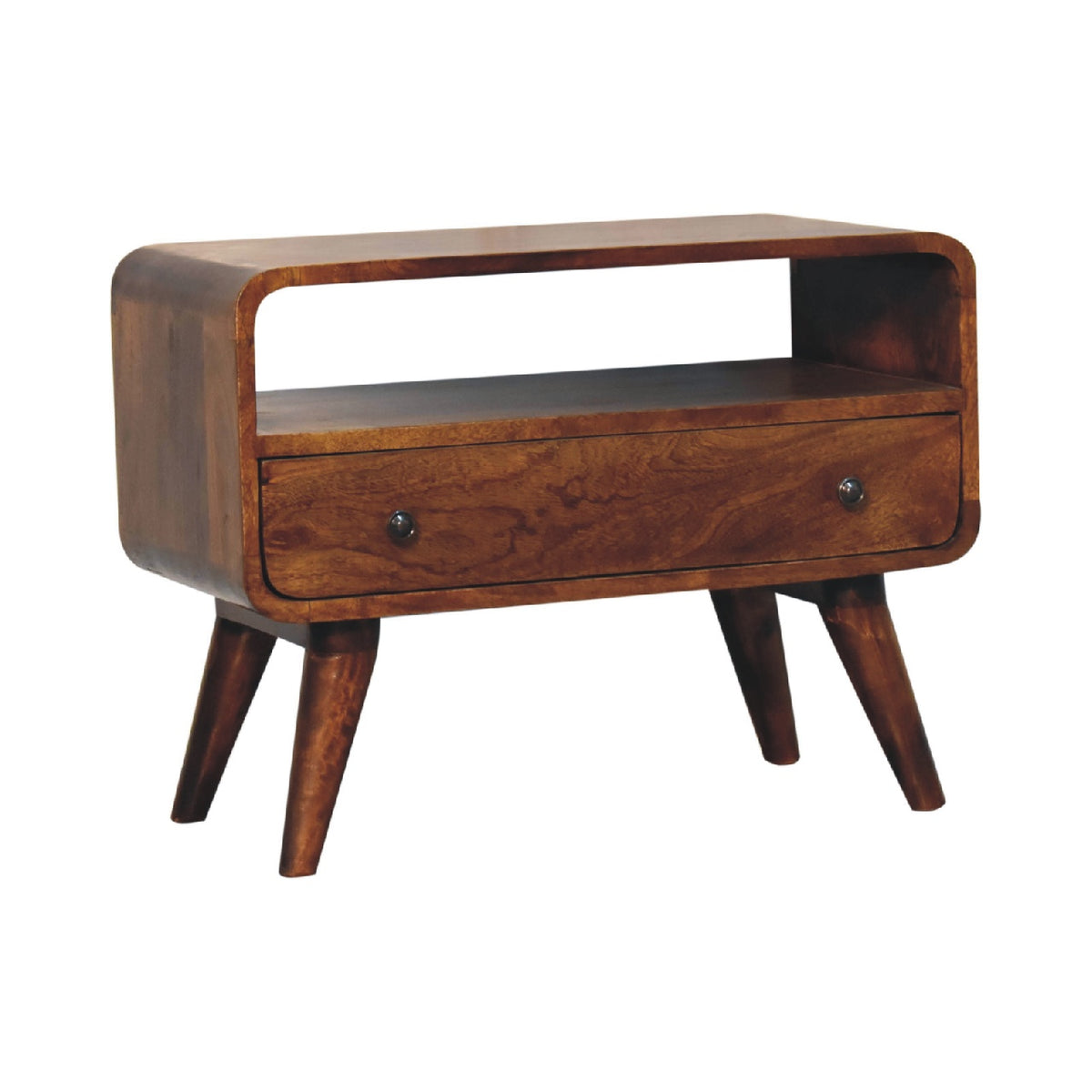Small Chestnut Curved 1 Drawer TV Stand Unit