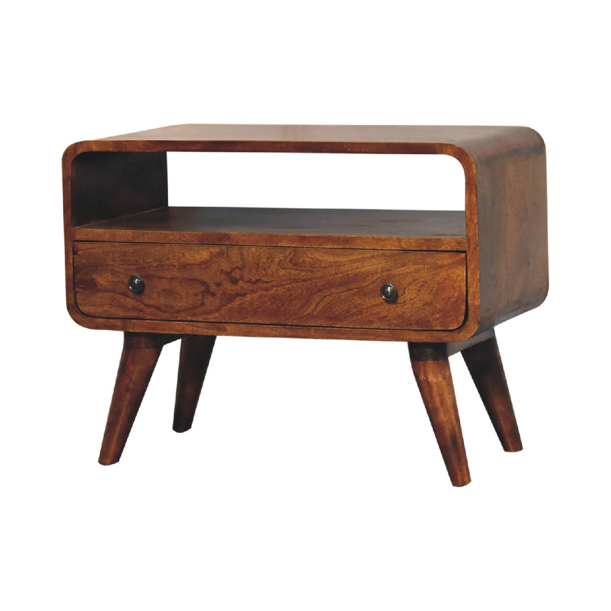 Small Chestnut Curved 1 Drawer TV Stand Unit