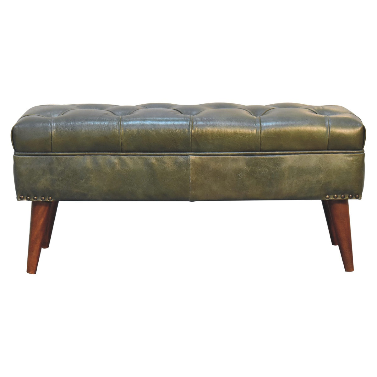 Sutton Buffalo Leather Olive Green Tufted Bench