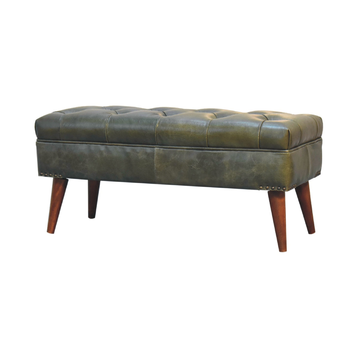 Sutton Buffalo Leather Olive Green Tufted Bench