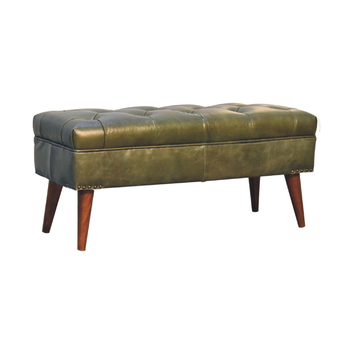 Sutton Buffalo Leather Olive Green Tufted Bench