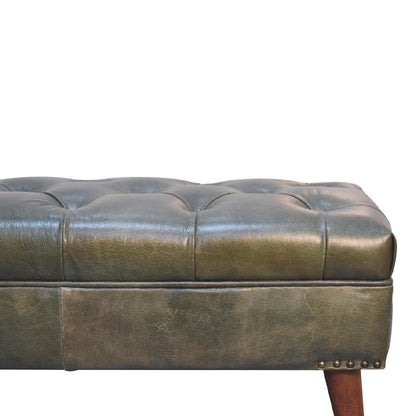 Sutton Buffalo Leather Olive Green Tufted Bench
