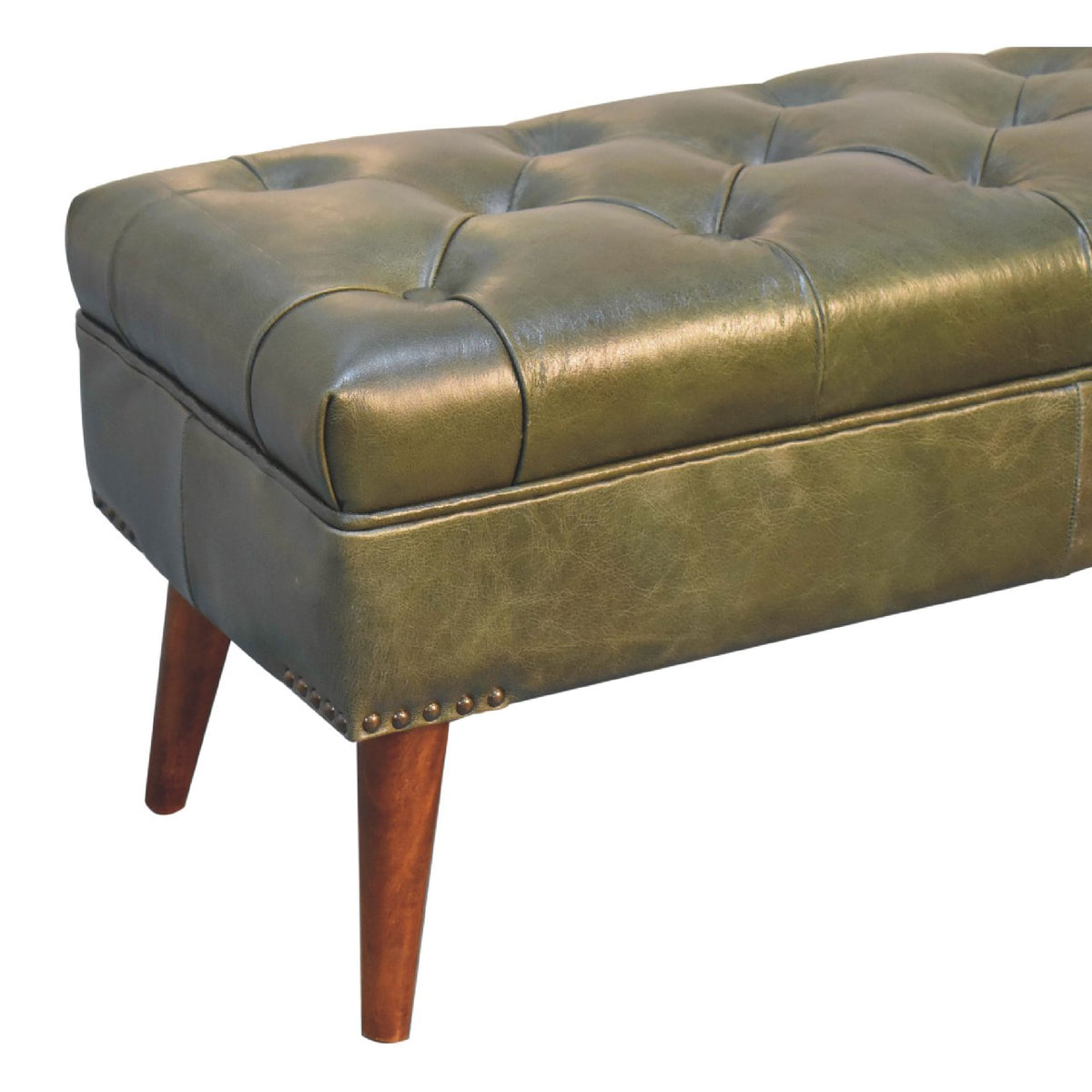 Sutton Buffalo Leather Olive Green Tufted Bench