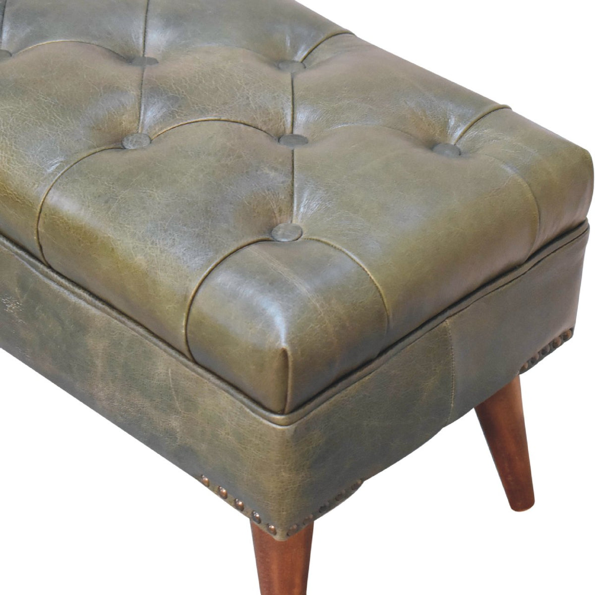 Sutton Buffalo Leather Olive Green Tufted Bench