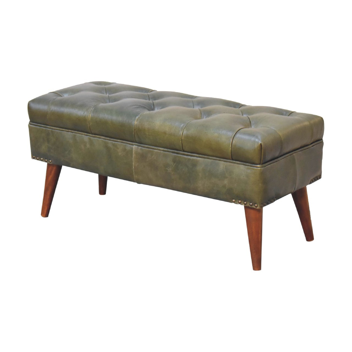Sutton Buffalo Leather Olive Green Tufted Bench