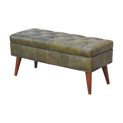 Sutton Buffalo Leather Olive Green Tufted Bench