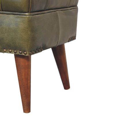 Sutton Buffalo Leather Olive Green Tufted Bench