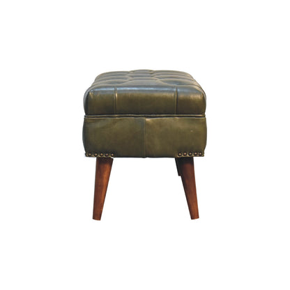 Sutton Buffalo Leather Olive Green Tufted Bench