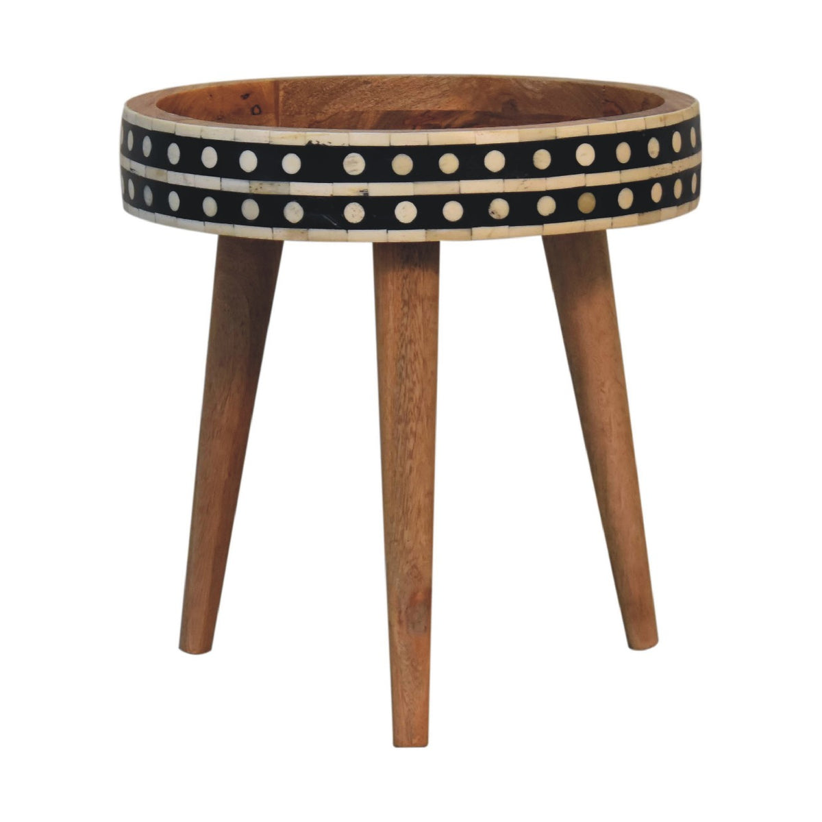 Small Oak Wood Bone Inlay Round Side Table