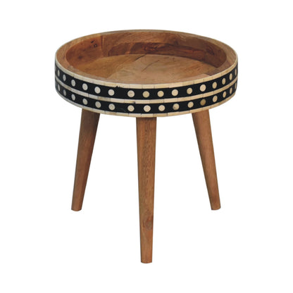 Small Oak Wood Bone Inlay Round Side Table