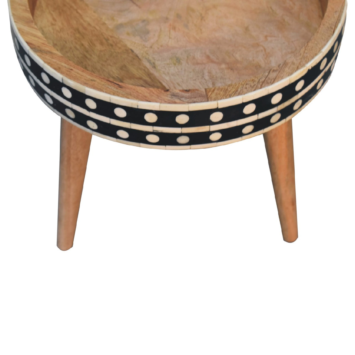 Small Oak Wood Bone Inlay Round Side Table