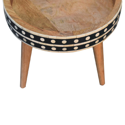 Small Oak Wood Bone Inlay Round Side Table