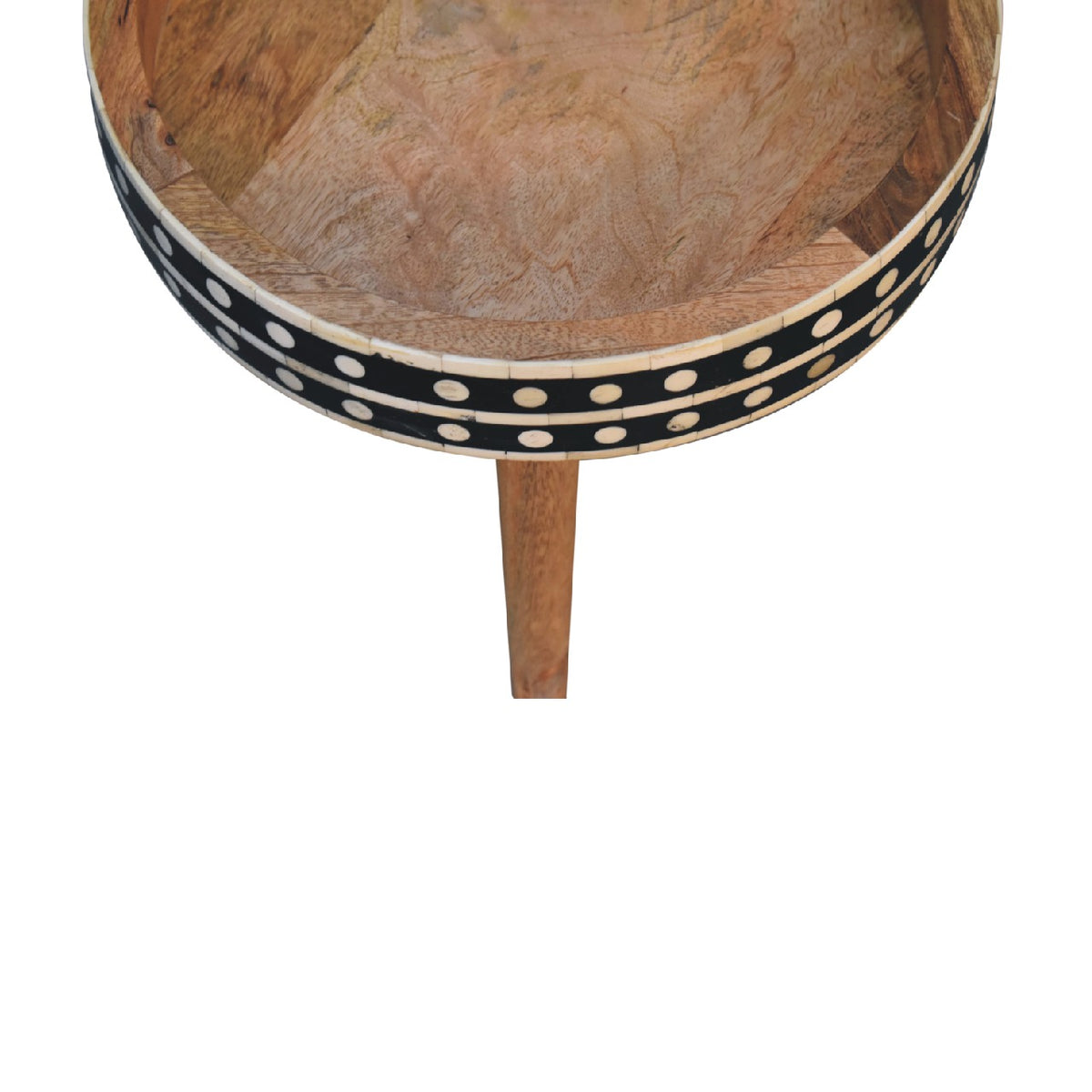 Small Oak Wood Bone Inlay Round Side Table
