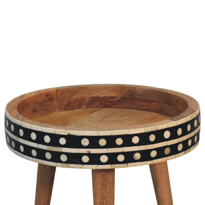 Small Oak Wood Bone Inlay Round Side Table