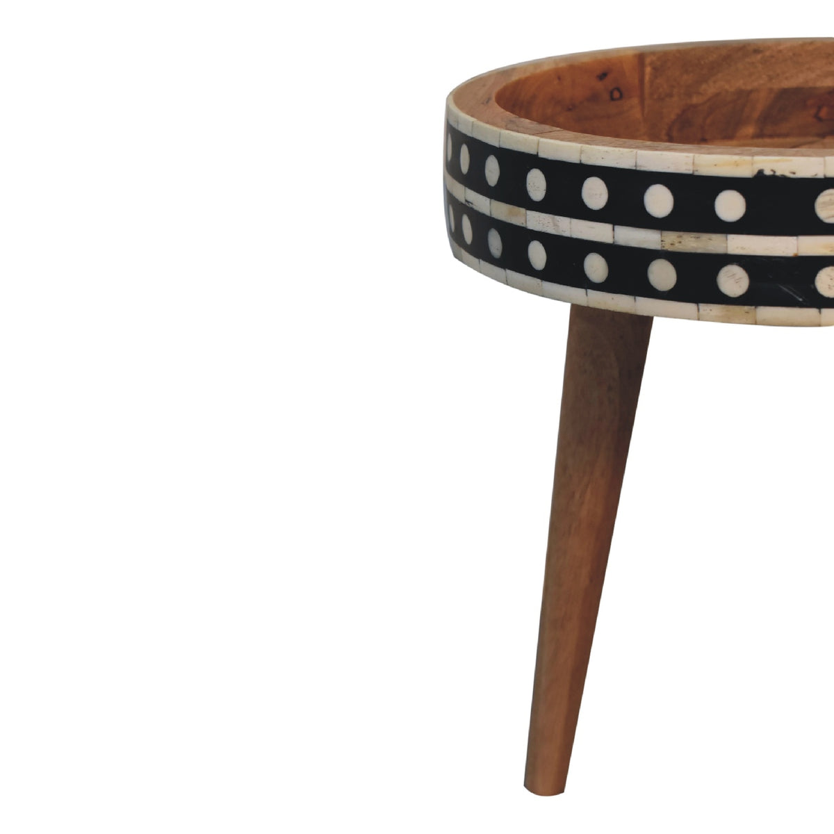 Small Oak Wood Bone Inlay Round Side Table