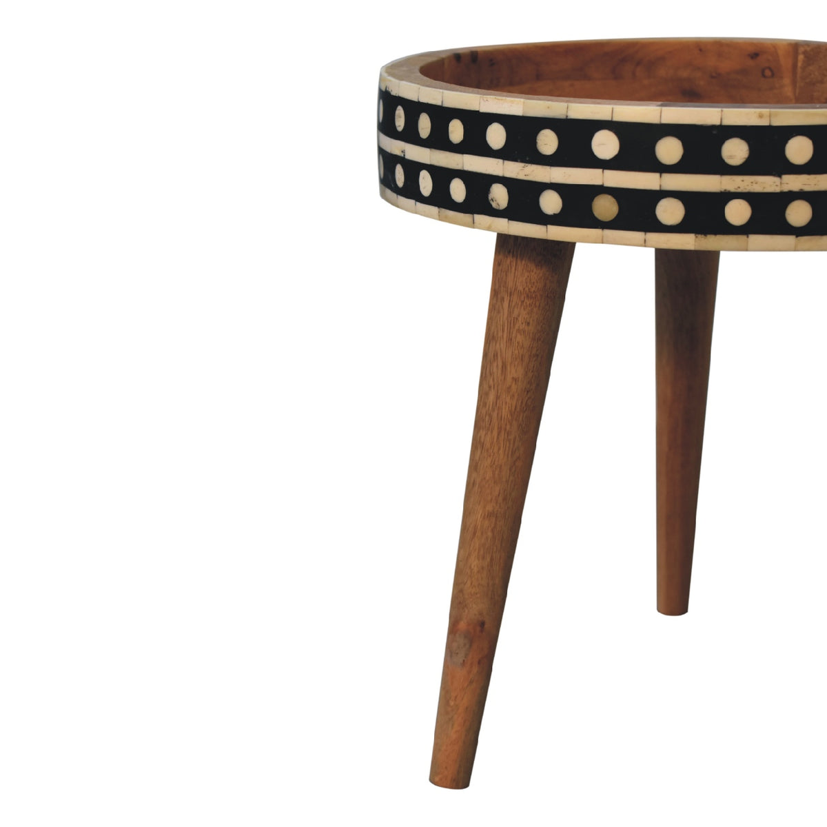 Small Oak Wood Bone Inlay Round Side Table