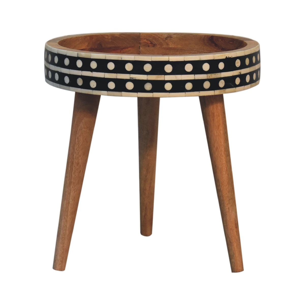 Small Oak Wood Bone Inlay Round Side Table