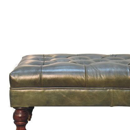 Sutton Buffalo Leather Green Tufted Ottoman with Castor Legs