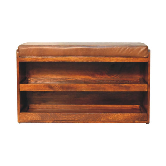 Sutton Buffalo Leather Chestnut Shoe Storage Bench