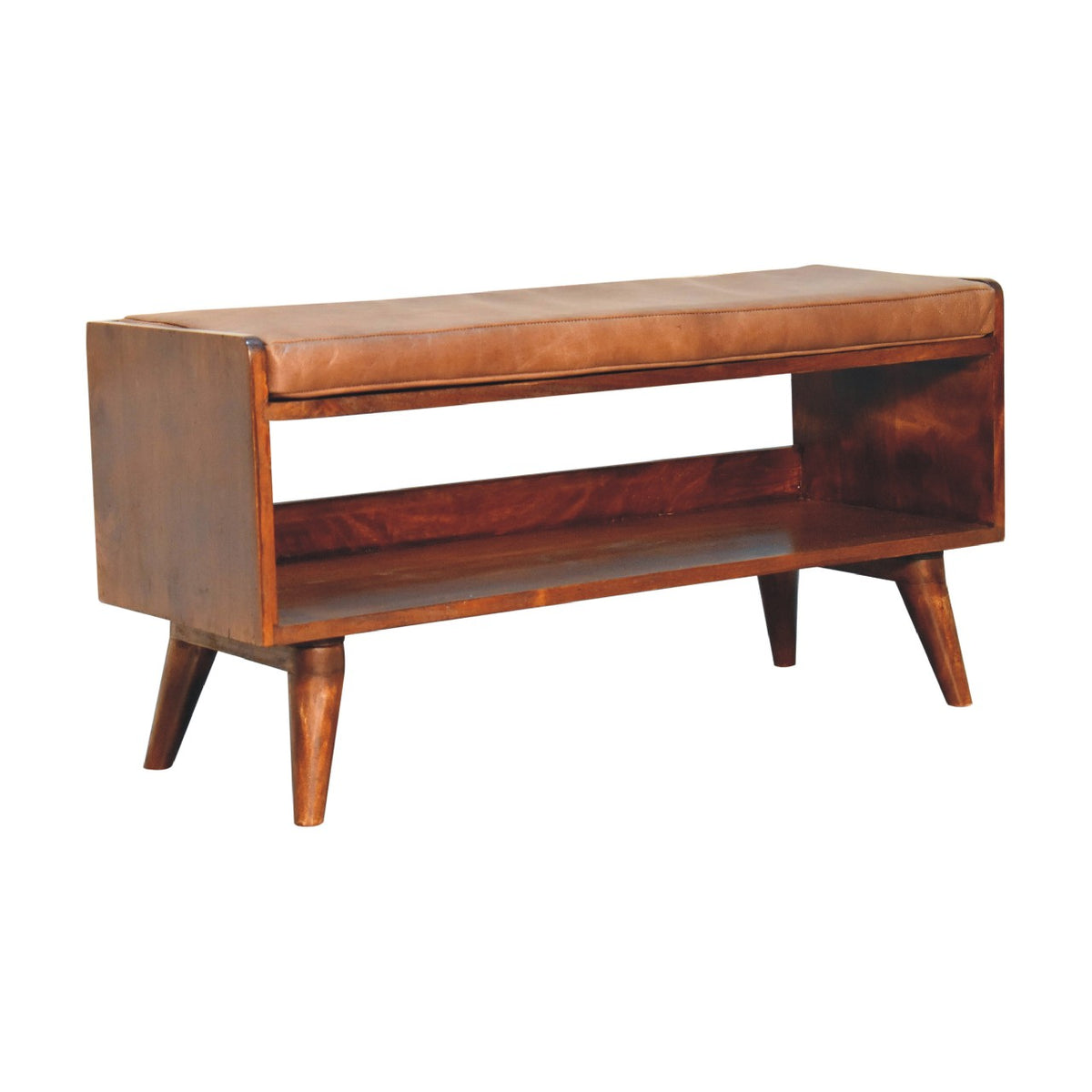 Sutton Buffalo Leather Padded Wood Bench