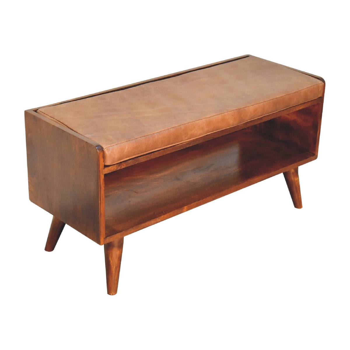 Sutton Buffalo Leather Padded Wood Bench