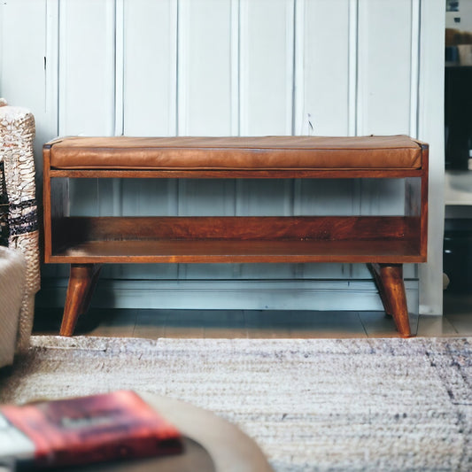 Sutton Buffalo Leather Padded Wood Bench