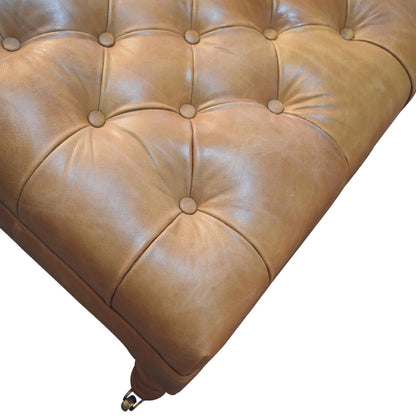 Sutton Buffalo Leather Tan Tufted Ottoman with Castor Legs