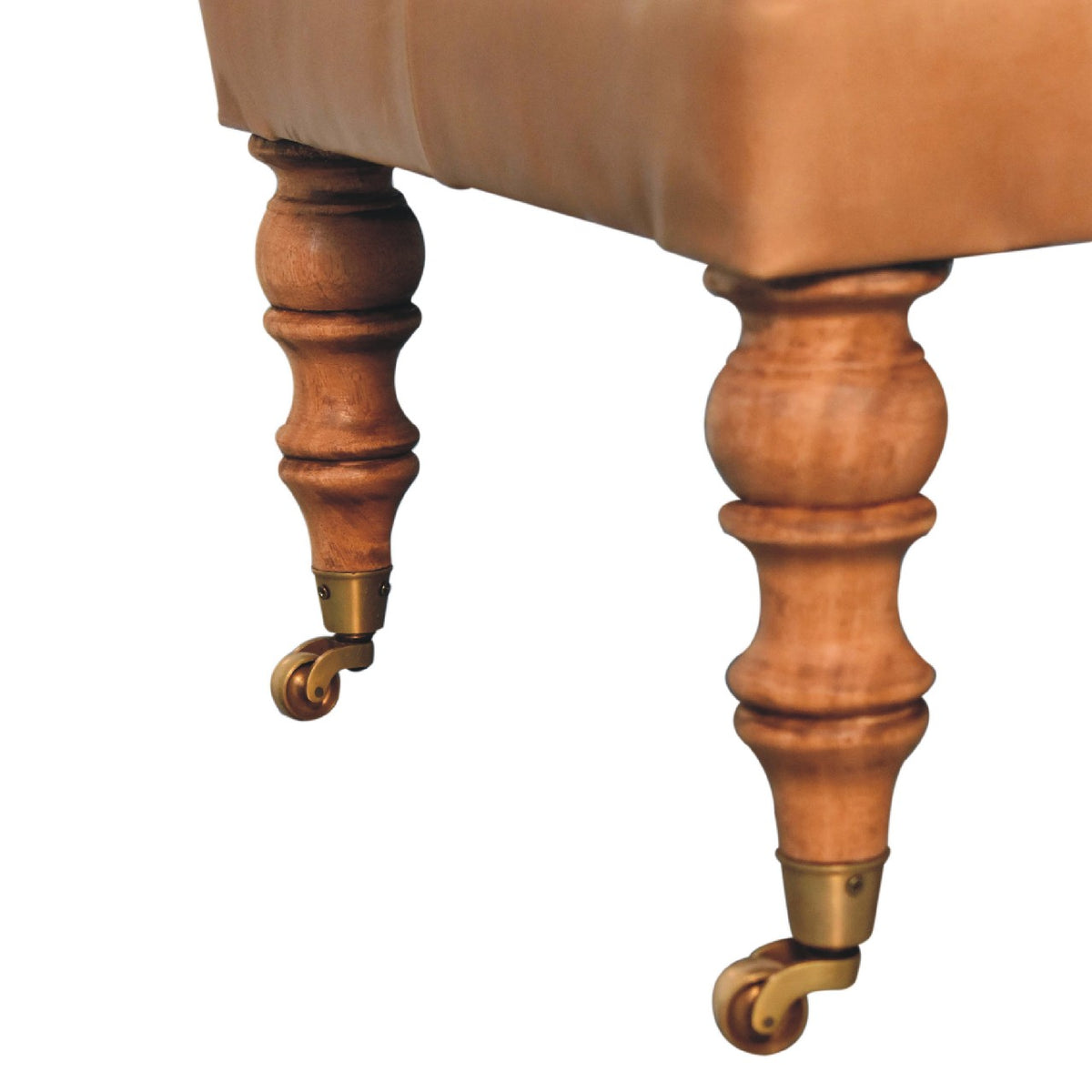 Sutton Buffalo Leather Tan Tufted Ottoman with Castor Legs