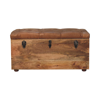 Sutton Buffalo Leather Oak Finish Storage Trunk
