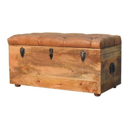 Sutton Buffalo Leather Oak Finish Storage Trunk