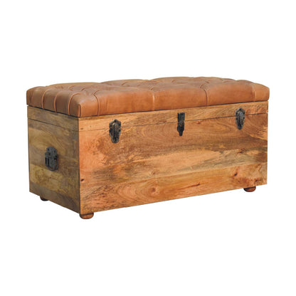 Sutton Buffalo Leather Oak Finish Storage Trunk