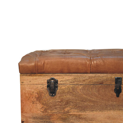 Sutton Buffalo Leather Oak Finish Storage Trunk