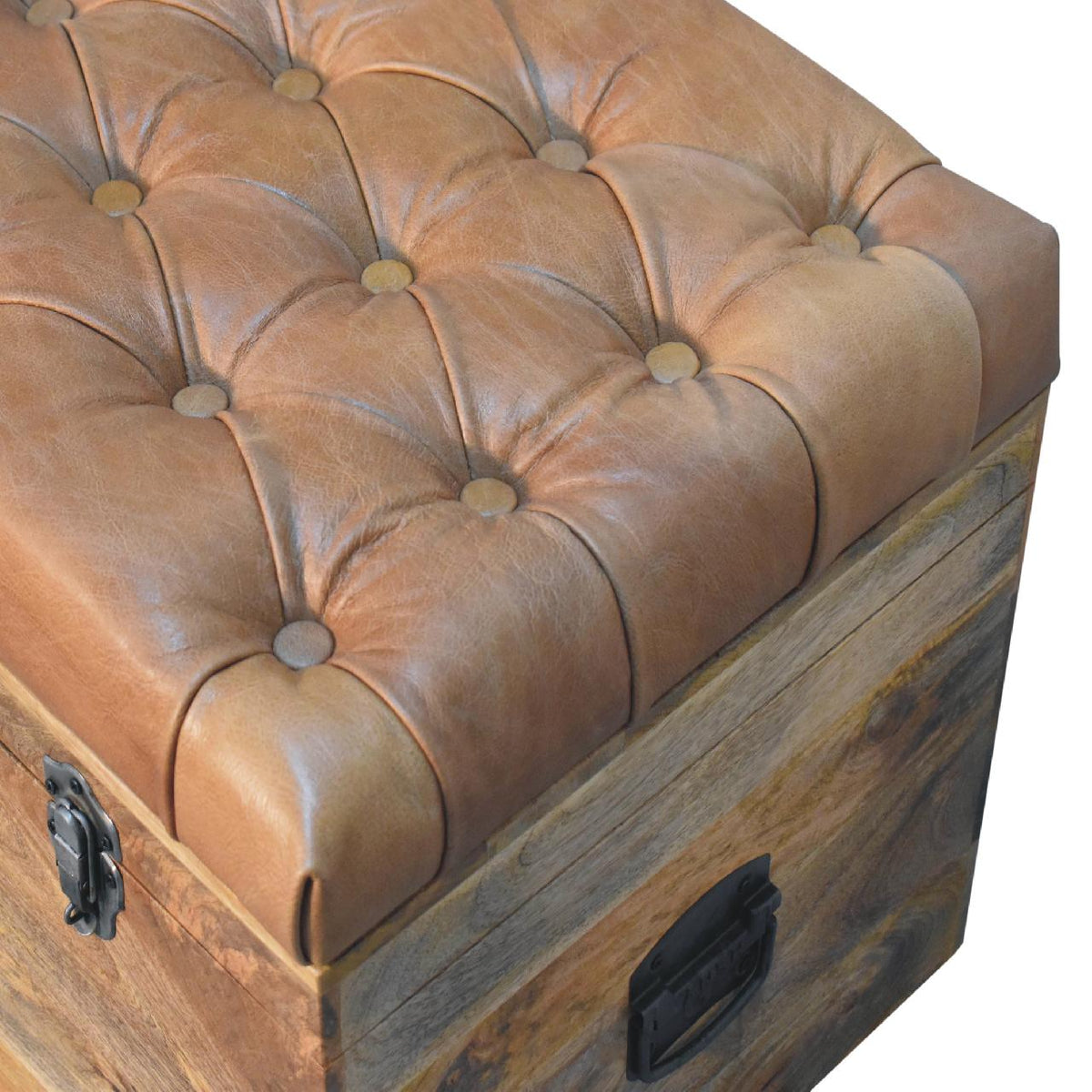 Sutton Buffalo Leather Oak Finish Storage Trunk