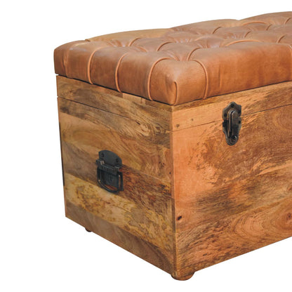 Sutton Buffalo Leather Oak Finish Storage Trunk