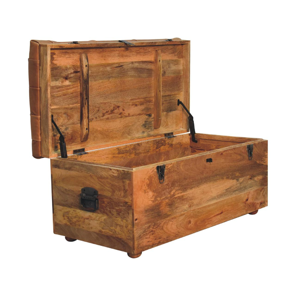 Sutton Buffalo Leather Oak Finish Storage Trunk