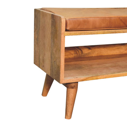 Sutton Buffalo Leather Tan Upholstered Bench