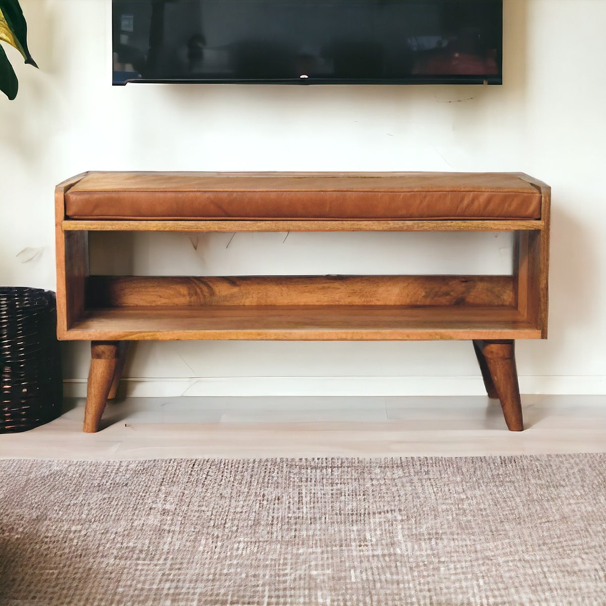 Sutton Buffalo Leather Tan Upholstered Bench