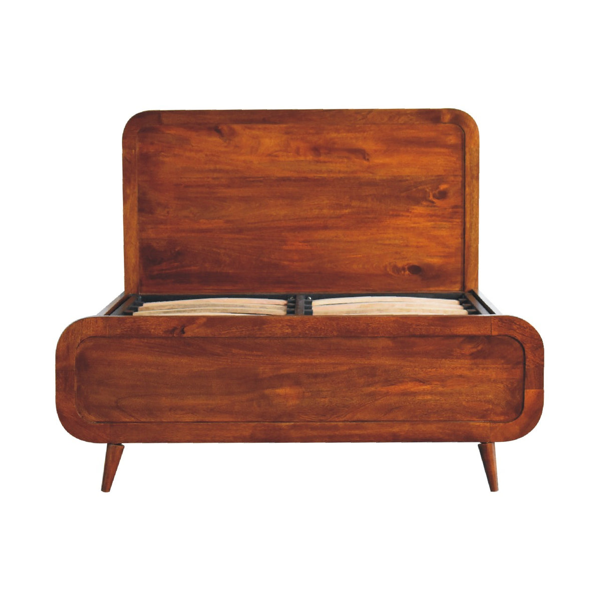 Curved Chestnut Solid Mango Wood Double Bed Frame