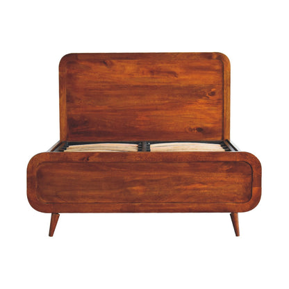 Curved Chestnut Solid Mango Wood Double Bed Frame