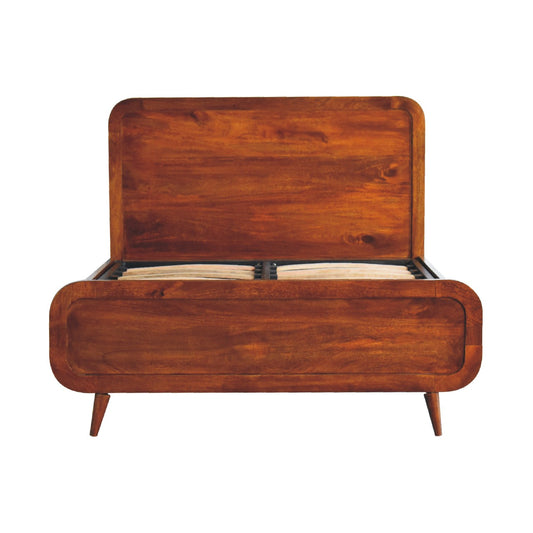 Curved Chestnut Solid Mango Wood Double Bed Frame