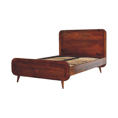 Curved Chestnut Solid Mango Wood Double Bed Frame